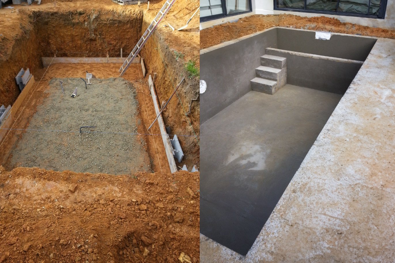 Chantier de fouilles et coulage de béton pour piscine à Nantes